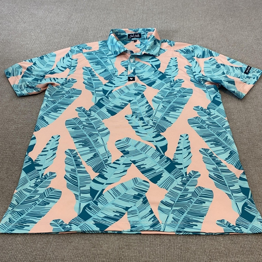 Bad Birdie Polo Shirt Men L Blue Tropical Colonial Logo Golf Performance Stretch - Picture 3 of 10